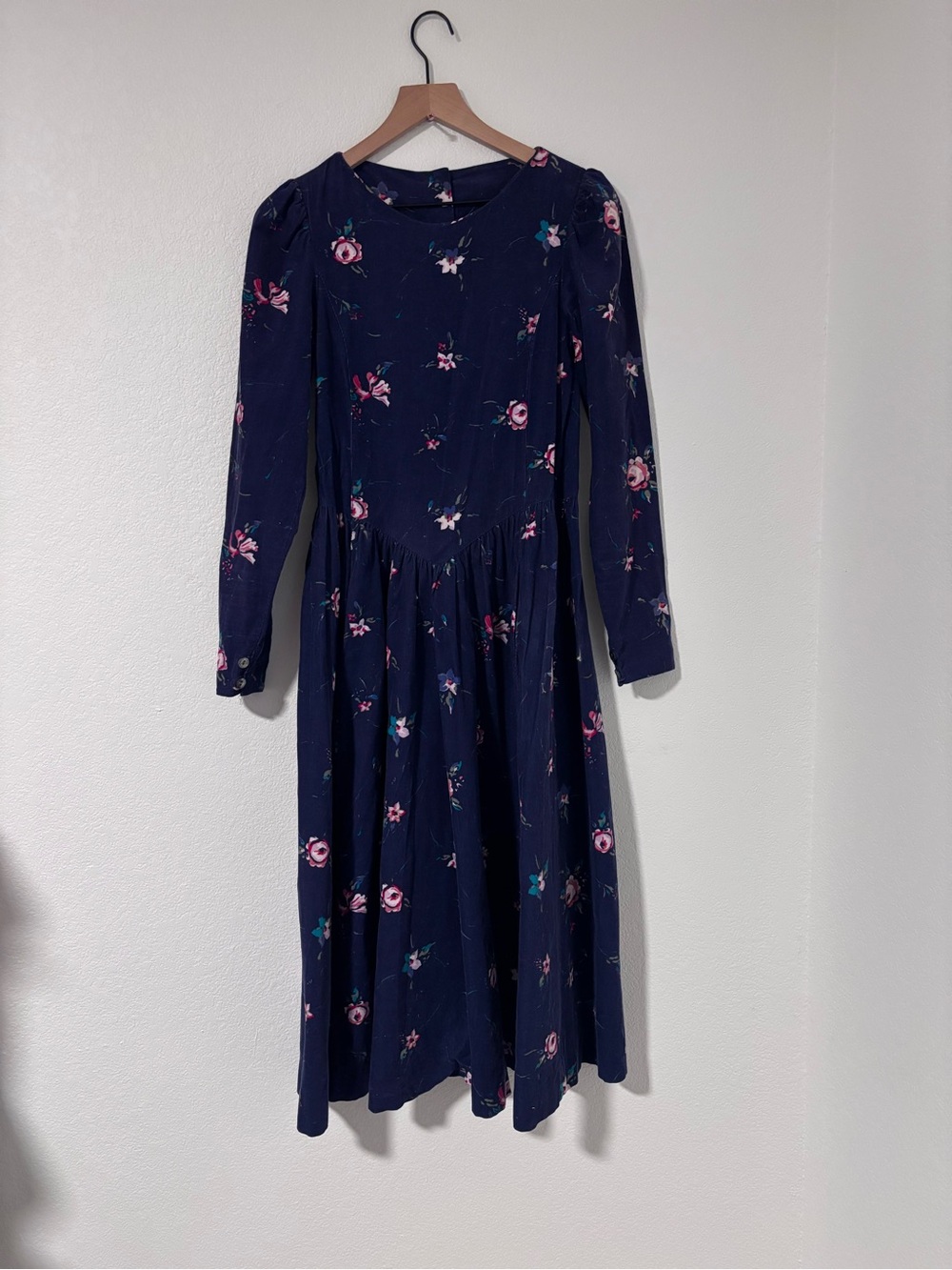 Vintage Laura Ashley Corduroy Prairie Midi Dress Floral Cottagecore Sz 8